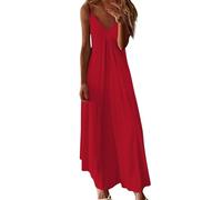 Oyuchga Robe débardeur décontractée pour femme - Col en V - Bretelles spaghetti - Élégante - Couleur unie - Grandes tailles - Sans manches - Robe de plage ample - Ligne A, b rouge, S