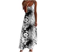 Oyuchga Robe débardeur décontractée pour femme - Col en V - Bretelles spaghetti - Élégante - Couleur unie - Grandes tailles - Sans manches - Robe de plage ample - Ligne A, D noir., L