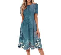 Oyuchga Robe d'été élégante pour femme - Couleur unie - Longueur genou - Grandes tailles - Manches courtes - Robe d'été décontractée - Robe de plage - Ligne A - Swing - Robe chemise avec poches, G