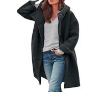 Oyuchga Trench Coat Manteau long en laine pour femme avec capuche Élégant Couleur unie Veste de transition Manteau d'hiver Confortable Chaud Longline Veste d'hiver matelassée décontractée Veste à