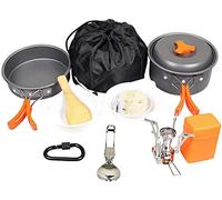 OYYMTE 16 pcs Camping Cookware Set Kit Message Sac à dos Cookset Randonnée en plein air Pique-nique Pique-nique Cuisine Anodisée Aluminium Pans Pans pliant ustensiles(12 Pcs B-Orange)