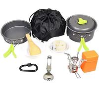 OYYMTE 16 pcs Camping Cookware Set Kit Message Sac à dos Cookset Randonnée en plein air Pique-nique Pique-nique Cuisine Anodisée Aluminium Pans Pans pliant ustensiles(12 Pcs B-Green)