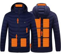 OYYMTE Veste chauffante Veste chauffante Unisexe Manteau léger à capuche 3 niveaux de chauffage Softshell Manteau chauffant électrique Hiver(Bleu,4XL(67.5-75kg))