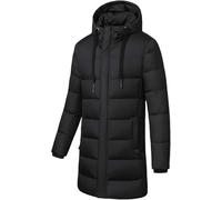 OYYMTE Vestes chauffantes d'hiver longues, manteau chauffant électrique d'extérieur en coton for hommes et femmes, veste légère à capuche et duvet(Black,XL)