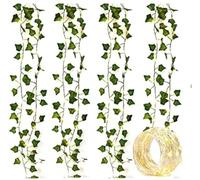 OYYXNN Lot de 4 guirlandes lumineuses de 2 m avec 20 LED de lierre artificiel, feuilles vertes, guirlandes lumineuses pour Halloween, arbres de Noël, jardin, cour, maison, terrasse, fête de mariage,