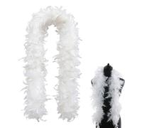 OYZOQ 1 PCS 2M Blanc en plumes Blanc,echarpe plume,B-lanc en plu-mes Bla-nc,boas de déguisement,feather boa, accessoire de costume,années 1920,Idéal pour le carnaval, fête costumée,Mariage.