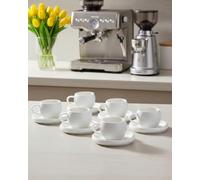 OZ HOME BAVARY Chubby Tasse A Cafe 120ml Avec Soucoupes, 12 Pcs (6 pers.) - Design Blanc Et Anse Ovale - Tasse A The En Porcelaine - Tasse Cafe Et Tasse Cappuccino - Service A Cafe Lave-vaisselle OK