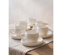 OZ HOME BAVARY Chubby Tasse A Cafe 200ml Avec Soucoupes, 12 Pcs (6 pers.) - Design Blanc Et Anse Ovale - Tasse A The En Porcelaine - Tasse Cafe Et Tasse Cappuccino - Service A Cafe Lave-vaisselle OK