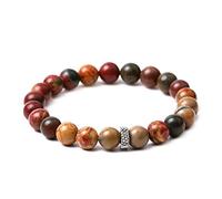 OZ Jewels Bracelet Élastique Unisexe avec Perles en Pierre Naturelle de Jaspe Picasso 8mm, pour Homme et Femme