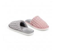 OZABI Pack 2 Paires Mules Femme Tricot Côtelé Semelle Plate Épaisse