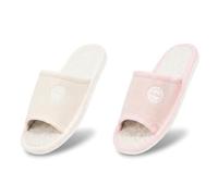 OZABI-Pantoufle Mule Femme Pack 2 Paires Tissu Gaufre Bout Ouvert