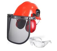 OZAKI - Casque Forestier Professionnel - Tronçonnage & Débroussaillage - Comprend Casque Protection, Casque Anti Bruit 25dB, Visière De Protection Grillagée Classe F 45m/s, Lunettes De Protection