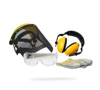 OZAKI - Kit Protection 9102130 - Tronçonnage & Débroussaillage - Casque Anti Bruit 26dB, Ecran De Protection Grillagé Relevable Classe F 45m/s, Lunettes De Protection EN166 F, Gants De Manutention