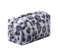 OZAOZ Trousse de maquillage à carreaux en peluche - Joli sac à main à carreaux - Jolie trousse de toilette de voyage - Pochette de rangement souple pour femmes et filles, Imprimé léopard-D, Trousse de