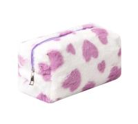 OZAOZ Trousse de maquillage à carreaux en peluche - Joli sac à main à carreaux - Jolie trousse de toilette de voyage - Pochette de rangement souple pour femmes et filles, Cœur rose, Trousse de