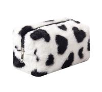 OZAOZ Trousse de maquillage à carreaux en peluche - Joli sac à main à carreaux - Jolie trousse de toilette de voyage - Pochette de rangement souple pour femmes et filles, Cœur-Noir, Trousse de