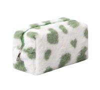 OZAOZ Trousse de maquillage à carreaux en peluche - Joli sac à main à carreaux - Jolie trousse de toilette de voyage - Pochette de rangement souple pour femmes et filles, Cœur vert, Trousse de