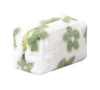 OZAOZ Trousse de maquillage à carreaux en peluche - Joli sac à main à carreaux - Jolie trousse de toilette de voyage - Pochette de rangement souple pour femmes et filles, Fleur - Vert, Trousse de