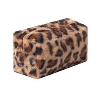 OZAOZ Trousse de maquillage à carreaux en peluche - Joli sac à main à carreaux - Jolie trousse de toilette de voyage - Pochette de rangement souple pour femmes et filles, Imprimé léopard-E, Trousse de