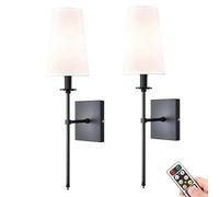 OZBMA Appliques murales minimalistes contemporaines, à Piles avec télécommande, intensité Variable, Lot de 2, Abat-Jour en Tissu Blanc, sans Fil, pour Chambre, Salon ou Salle à Manger (Noir)