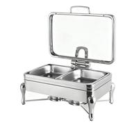 OZBMA Chafing Dishes pour Buffet, Ensemble de Chauffe-Plats en Acier Inoxydable avec Couvercle, Plateau de présentation pour Condiments pour réceptions à Domicile (Argent-A, 6,5 cm/2 Compartiments)