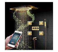 OZBMA Ensemble de Douche LED Musicale 64 Couleurs, Robinet de Salle de Bain doré à Fixation au Plafond avec pommeau, douchette, Jets de Massage et Baignoire