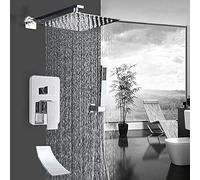 OZBMA Robinet de Douche Effet Pluie chromé, Compatible avec Baignoire Cascade, mitigeur Mural - Ensemble de 12 Pouces (12 Pouces)