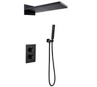 OZBMA Système de Douche Mural Noir, Ensemble de Douche thermostatique encastré à Effet Pluie avec douchette, 2 Fonctions, Style Cascade pressurisée de Luxe, Accessoire de Salle de Bain Moderne (AA)