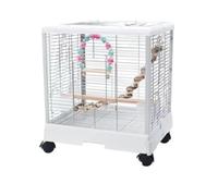 OZBME Cage à perruches pour canaris, Cage de Transport en Acier Inoxydable avec roulettes, pour perroquets, calopsittes, Conures, perruches (Blanche, 43 x 36 x 52 cm)