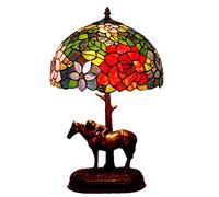OZBME Lampe de Table en Verre teinté Rose de 12 Pouces avec Base en résine pour Cheval, éclairage de Chevet de Chambre à Coucher, Lampe de Bureau rétro Faite à la Main, E27