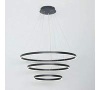 OZBME Lustre Circulaire LED, Suspension Moderne à 3 Anneaux en Acrylique réglable pour Salon, Salle à Manger, Restaurant ou Plafond (Noir, lumière Neutre, 20, 40 ou 60 cm)