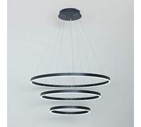 OZBME Lustre Circulaire LED, Suspension Moderne à 3 Anneaux en Acrylique réglable pour Salon, Salle à Manger, Restaurant, Plafond (Noir et Blanc, 60, 80 ou 100 cm)