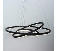 OZBME Lustre Circulaire LED, Suspension Moderne à 3 Anneaux en Acrylique réglable pour Salon, Salle à Manger, Restaurant ou Plafond (Noir Chaud 40 60 80 cm)