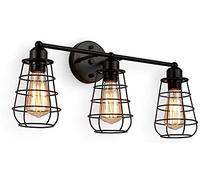 OZBME Lustre Industriel rétro, Lampe de Salle de Bain à 3 têtes, plafonnier de Chambre avec Interrupteur Mural en Cage métallique