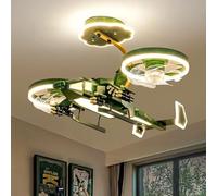 OZBME Lustre pour Enfants en Forme d'avion, Ventilateur de Plafond en Forme d'hélicoptère, Lampe de Chambre pour garçons 81 cm x 90 cm 50 mm, Gris (Vert)