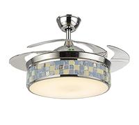 OZBME Plafonnier méditerranéen avec Ventilateurs, télécommande, pales rétractables, pour Salon, Chambre à Coucher, Restaurant, Couleur Argent, Moteur Silencieux, A36 Pouces ()