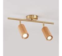 OZBME Spot LED Fixe sur Rail, plafonnier orientable 360°+180°, éclairage d'accentuation, Spots directionnels, Finition Bois 3000K, 2 Lampes