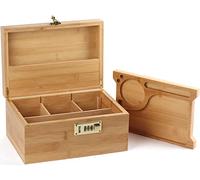 OZCHIN Boîte de rangement en bambou naturel de qualité supérieure, Grande, Rustique Naturel, 25.4 x 17.5 x 12.7 cm, Verrou à combinaison, 1E+1 litres, 5 compartiments, Rectangulaire, Accueil
