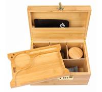 OZCHIN Boîte en bambou avec serrure à combinaison Grande boîte en bambou roulante avec bocal en verre, plateau (25 * 18 * 13 cm)