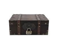 OZCHIN Coffre au trésor en bois vintage avec serrure pour la décoration de la maison, excellent cadeau de Noël pour homme et femme - 23,5 x 16 x 9,5 cm (L x l x H)