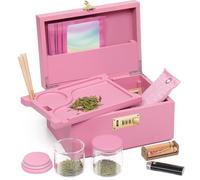 OZCHIN Grande boîte en bambou avec serrure à combinaison, boîte décorative pour la maison, excellent choix de cadeau avec bocal de rangement, plateau, sacs refermables et plus encore (rose, M)