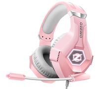 Ozeino Casque de Jeu avec Microphone 3D Surround Sound Casque avec Suppression du Bruit RGB lumières Rose