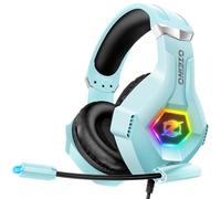 Ozeino Casque de Jeu, Effets sonores 3D, Microphone à réduction du Bruit, Casque de Jeu pour PS4, PS5, Xbox One, PC, Switch (Bleu Clair)