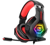 Ozeino Casque de Jeu pour PC, PS4, PS5, Xbox, Casque de Jeu avec Suppression du Bruit, Micro Flexible, Cache-Oreilles, lumière RVB pour téléphone, commutateur, Mac - Rouge