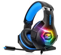 Ozeino Casque Gaming pour Ps5 PC Ps4, Casque Gamer pour Micro RGB 7 Couleurs Transducteurs 50mm Stéréo Basse Micro Anti-Bruit Réglable Compatible avec Switch Xbox Series X & S-Bleu Noir
