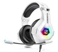 Ozeino Casque Gaming pour Ps5 PC Ps4, Casque Gamer pour Micro RGB 7 Couleurs Transducteurs 50mm Stéréo Basse Micro Anti-Bruit Réglable Compatible avec Switch Xbox Series X & S-Blanc