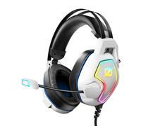 Ozeino Casque Gaming pour Ps5 Ps4 PC Xbox Switch, Casque Gamer à réduction de Bruit avec Micro, Lumière RGB, Serre-tête à Suspension Auto-Ajustable, Casque Jack 3.5mm, Blanc