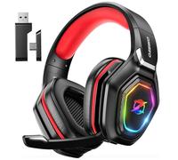 Ozeino Casque Gaming sans Fil pour PC PS5 PS4, 2.4GHz Audio sans Perte, USB & Type-C Casque de Jeu Ultra Stable avec Batterie 40 Heures pour Switch Laptop Mobile Mac(Rouge)