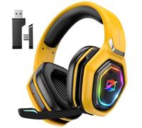 Ozeino Casque Gaming sans Fil pour PC PS5 PS4, 2.4GHz Audio sans Perte, USB & Type-C Casque de Jeu Ultra Stable avec Batterie 40 Heures pour Switch Laptop Mobile Mac(Jaune)