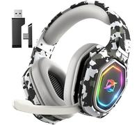 Ozeino Casque Gaming sans Fil pour PC PS5 PS4, 2.4GHz Audio sans Perte, USB & Type-C Casque de Jeu Ultra Stable avec Batterie 40 Heures pour Switch Laptop Mobile Mac(Camouflage)